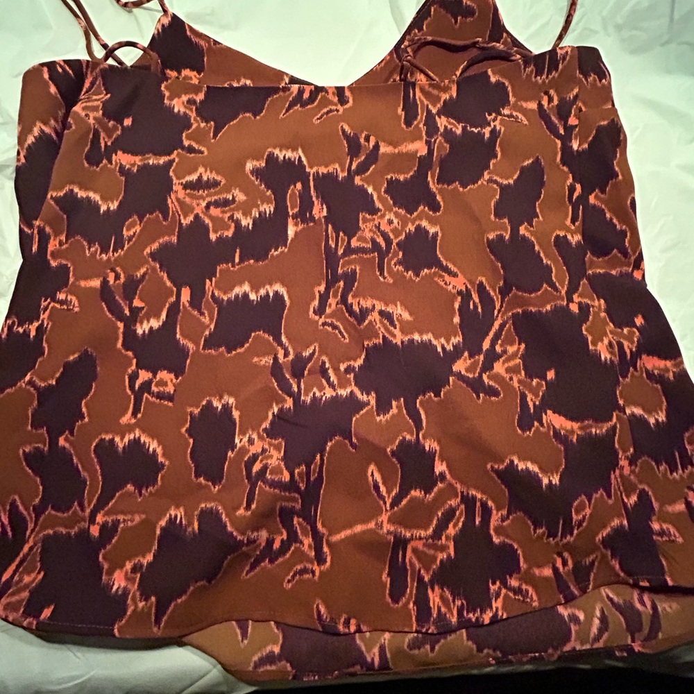 EUC Nine West Abstract Brown and Orange Blouse